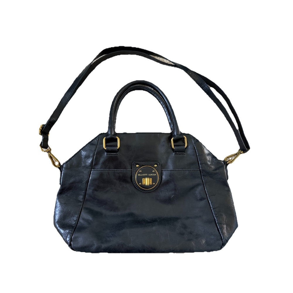 Elliott Lucca Leather Handbag Tote Shoulder‎ Bag Aged Black Vintage EUC